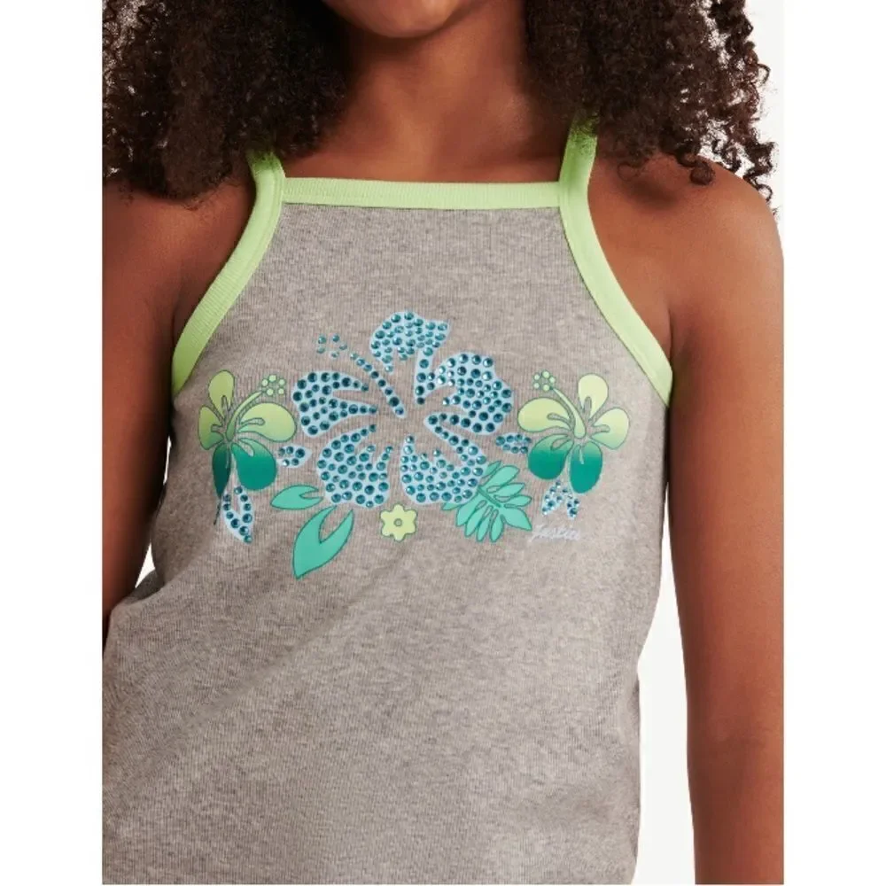 Justice Girl's Ruffle Strap Flowy, Knit Lace Up Babydoll & Bandana Top 16 XLP